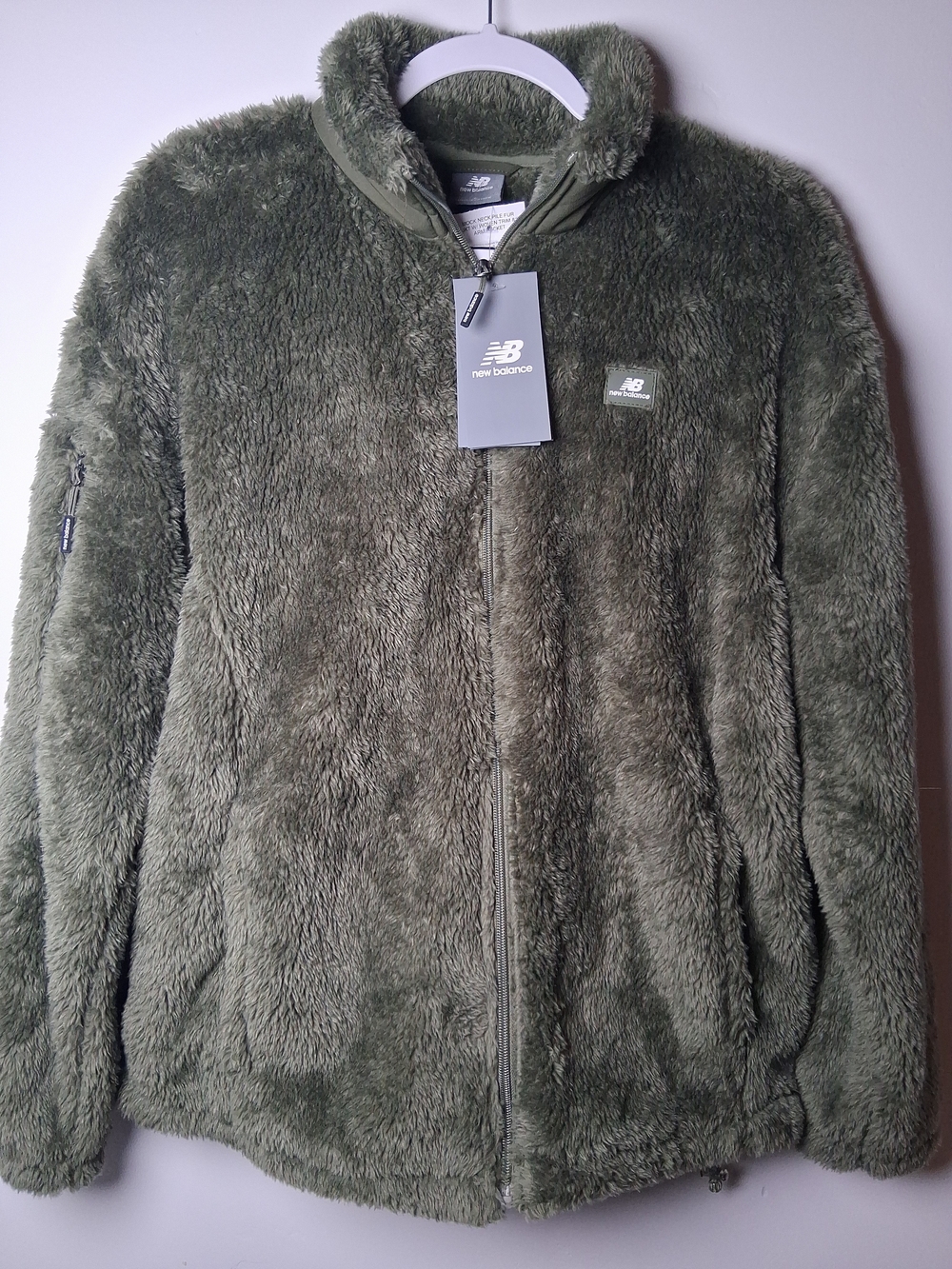 NWT New Balance Women's Olive Green Pile Fur Plush Full-Zip Fleece Jacket size L